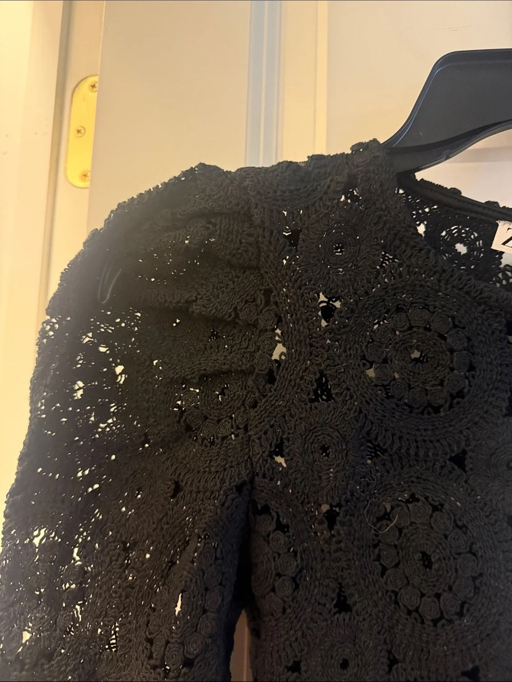 Zara Black Crochet Puff-Sleeve Top
